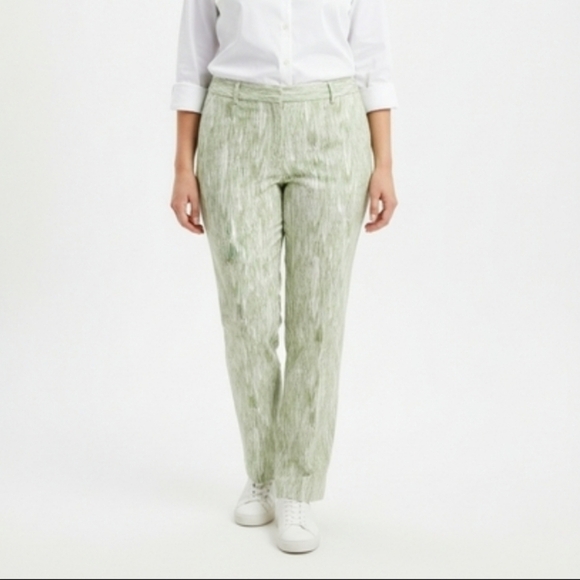 metrostyle Pants - MetroStyle Stretch Green White Shimmer Ikat Stripe Straight Leg Pants Size 18